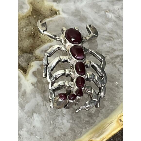 Vintage Native American Sterling Silver Red Coral Scorpion Pin Brooch Signed - Picture 9 of 13
